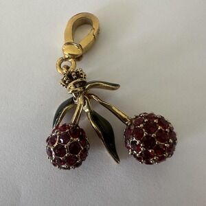 VTG Juicy Couture Red Crystal Cherry Charm Y2K Gold Tone Enamel Pave Lobster